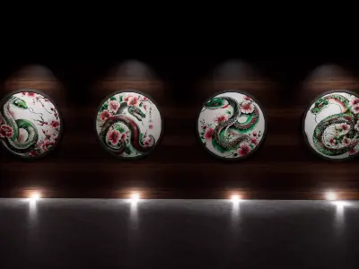 4 Old Japan Snake Pictures 3D model