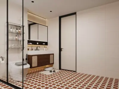 Warm Japandi Bathroom Suite 3D model
