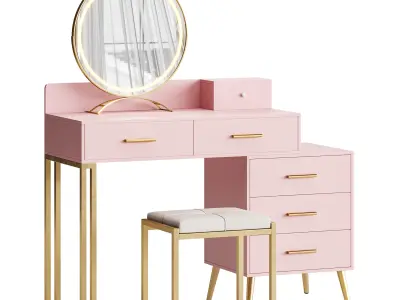 Bureau de coiffeuse avec tabouret et miroir DEL Grosmark 3D model