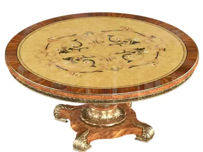 Wood Round Dining Table 3D model buy
