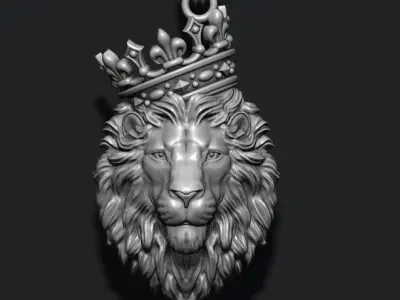Lion pendant with crown and closed mouth v4   008 3D print model