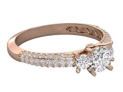 Luxury Three Stone Pave Solitaire Diamond Ring CAD Design 3D print model