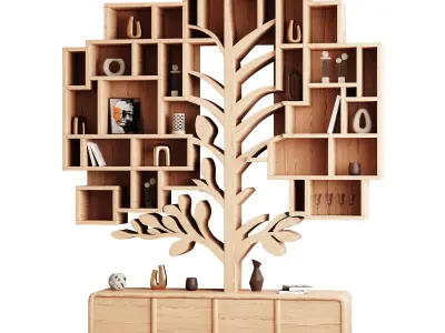 Shelf with accessories and books 3D model