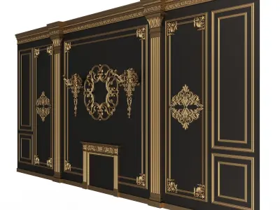 Boiserie Classic Wall with Mouldings 03 Black Low-poly 3D model