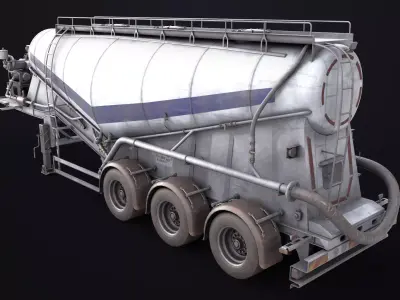 Dusty Cement Trailer White Rigged All PBR Unity UE Textures Low-poly 3D model