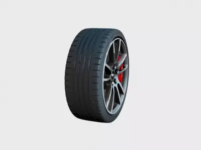 Modern Car Wheel Alloy Rim Brake Disc and Performance Tire 3D model