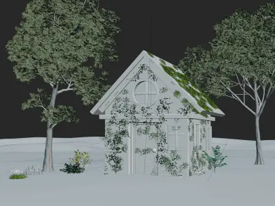 lonely house in a field 3D model