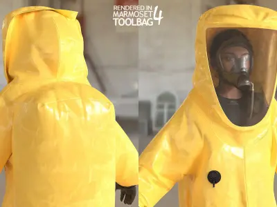 Realistic 3D model of Woman in Hazmat Suit - Modular - Rigged Low-poly 3D model