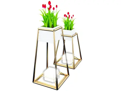 Decorative plants with gold stainless stand M 18 3D model