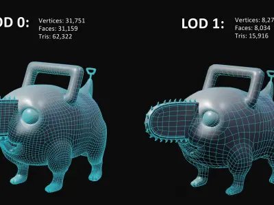 Game Ready Pochita Chainsaw Man 3d Model Low-poly 3D model