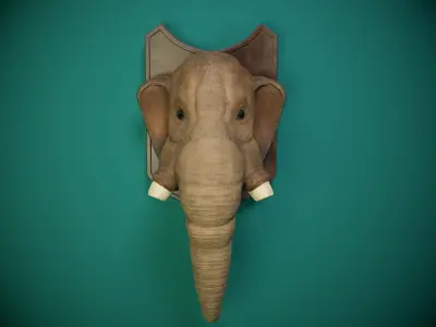 Mammoth Elephant Head Trophy PBR Low-poly 3D model