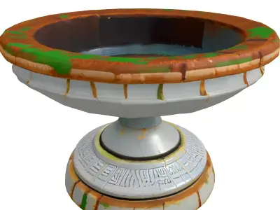 Weathered SciFi Basin Bird Bath Low-poly 3D model