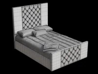 Green Velvet Mid Century Bed Low-poly 3D model