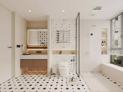 Stylish Modern Bathroom with Patterned Tiles 698 3D model