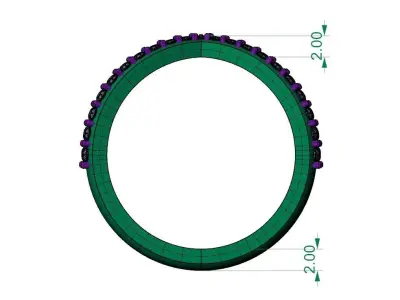 V ring gold wedding band with diamonds 3D print model