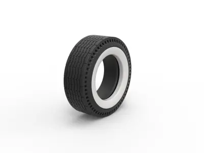 Whitewall rear tire of vintage dragster Version 9 Scale 1 to 25 3D print model