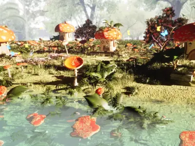 Unreal Engine 5 3d low poly cartoon lovely mushroom village  Low-poly 3D model