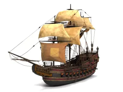 Highly Detailed Pirate Ship Premium Design Historic Style 3D model
