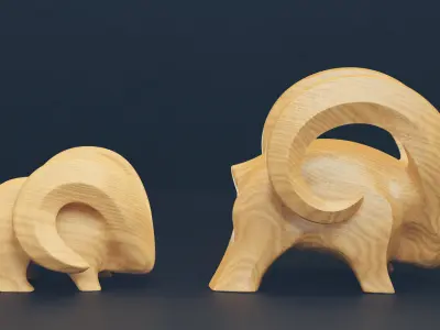 Modern abstract pair of goats sculpture 016 Low-poly 3D model