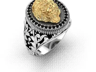 modern usa Ring Lion with diamonds 3D print model