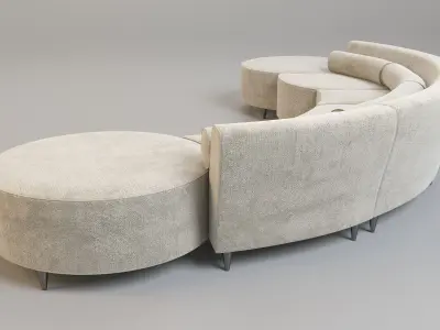 Sofa 3d model curved with two ottomans 3D model