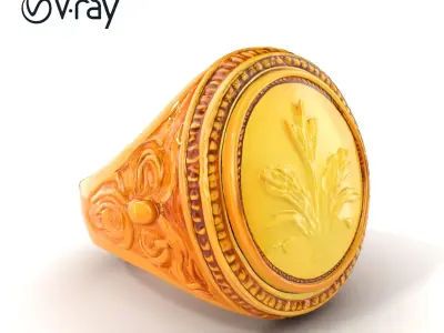 Luxurious Gold Signet Ring with Gemstone model pack Low-poly 3D model