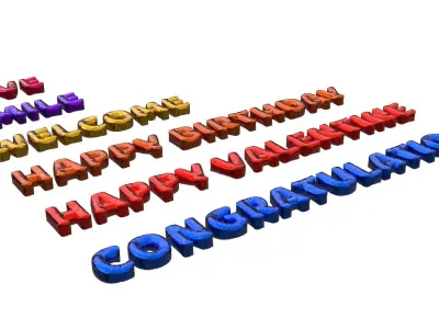 Inflated Text Baloons Set 3D model