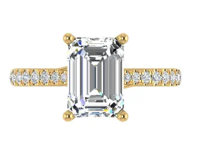 Emerald cut solitaire Ring with criss cross under hallo 3D print model