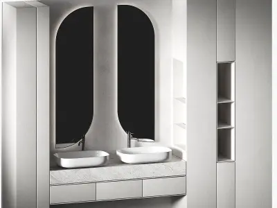 Bathroom kit Minimal furniture Half-round semi-circle mirrors 3D model