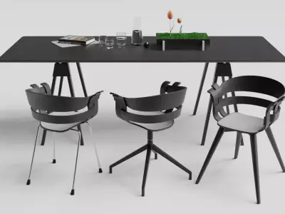 Arco table and Wick chair set 3D model