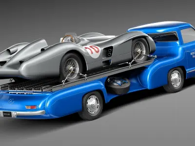 Mercedes-Benz Renntransporter Combo 1954 with grand prix car 3D model