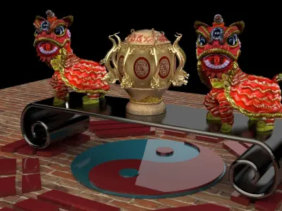 Chinese lion dance figure  3D model