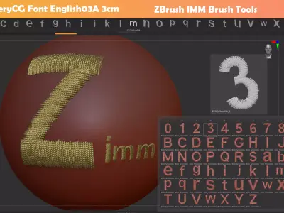 EmbroideryCG Font English03A 3cm  ZBush Tools 3D model