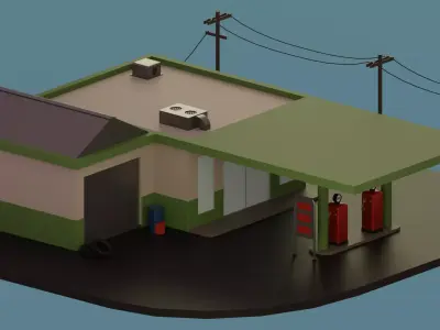 Gas station Low-poly 3D model