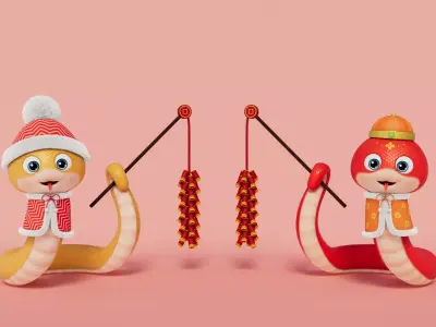 Rigged Cartoon Snake 3D model