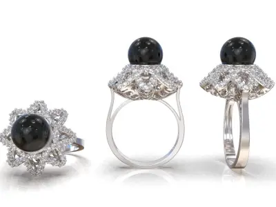 Diamond ring with pearl Free 3D print model