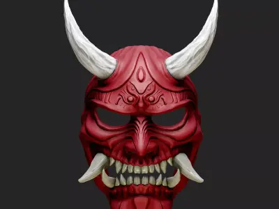 Oni Mask 14 Demon Full Face Horn Fang 3D print model
