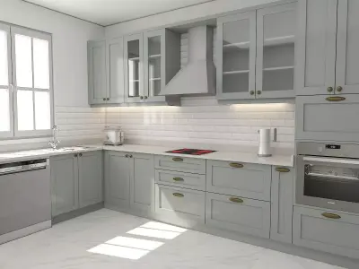 kitchen with cabinets and marble counter tops 3D model