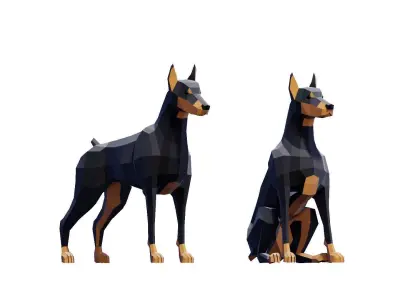 Doberman Dogs Pack Low-poly 3D model