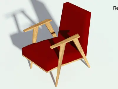 Retro Red Fabric Armchair 3D model