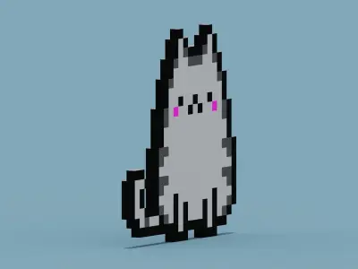 Pixel Cat Low-poly 3D model