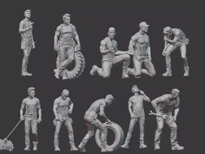 Garage car mechanic repair figure pack 2 3D print model
