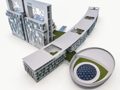 Hotel Resort Building Low-poly 3D model