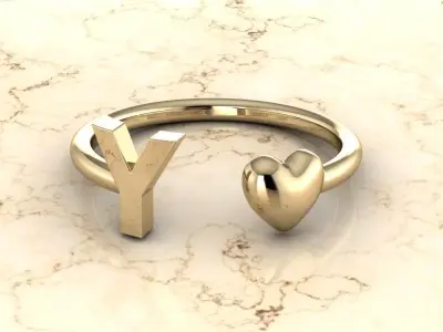 Alphabet Jewelry with Heart Ring Y 3D print model