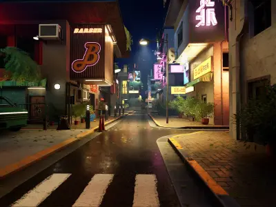 Cyberpunk District Low-poly 3D model