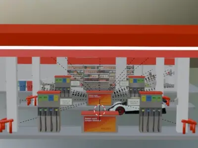 Gas station and Pagani Zonda R 3D model