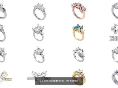 3 stone solitaire ring 3D Model Collection