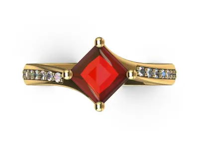 Solitaire Ring With Pricess Cut Twist 3D print model