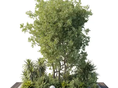 Garden of Plants Tree shrubs and palms - outdoor garden set 174 Low-poly 3D model