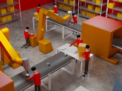 Manufacturing Unit with crowd  Low-poly 3D model